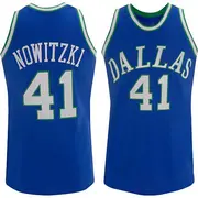 Authentic Blue Dirk Nowitzki Men's Dallas Mavericks Mitchell and Ness Throwback Jersey