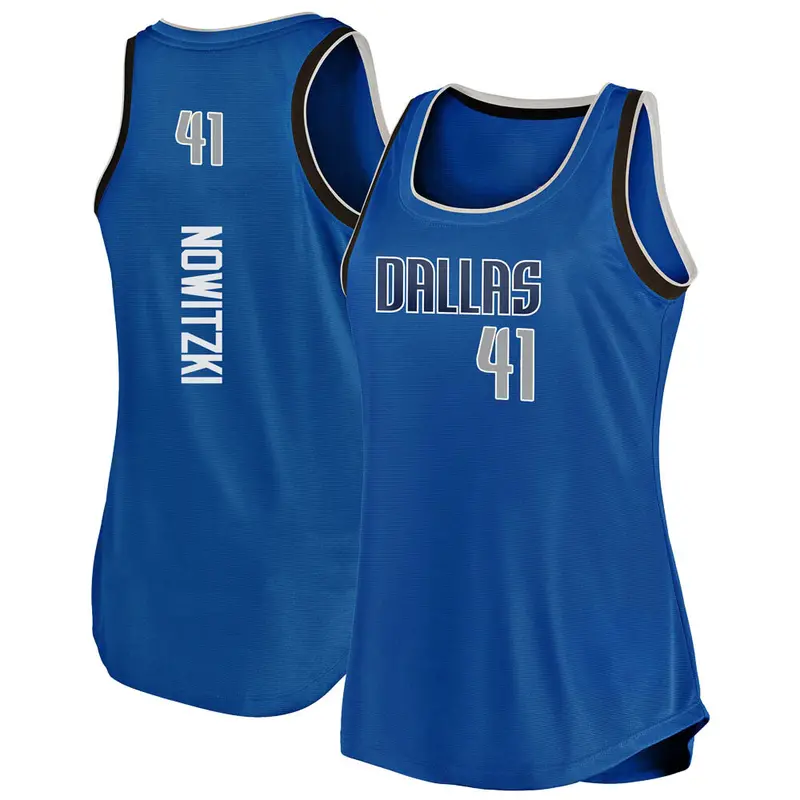 Fast Break Blue Dirk Nowitzki Women's Dallas Mavericks Fanatics Branded Movement Tank Jersey - Icon Edition